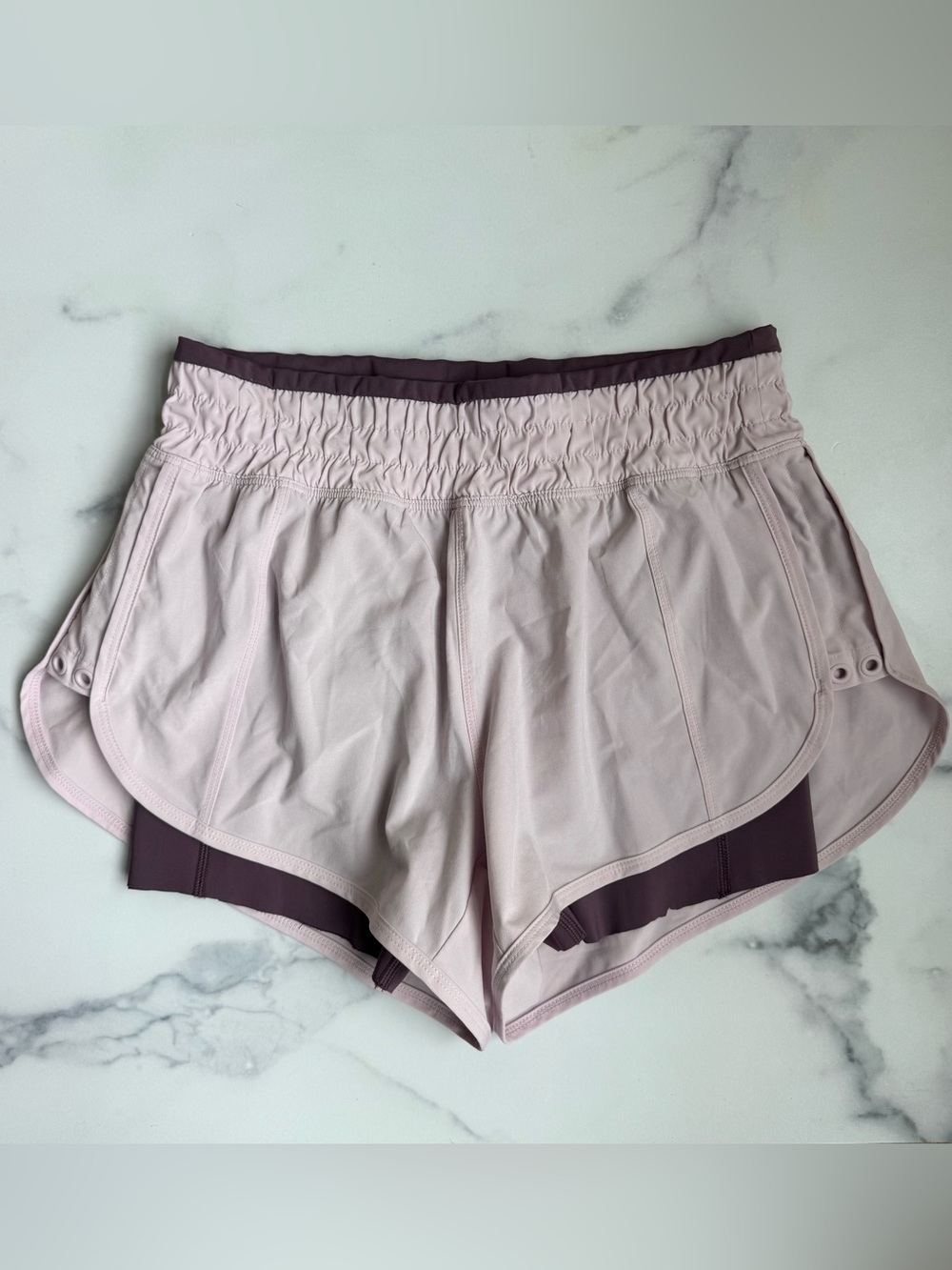 Athleta Two-Tone Light Pink and Plum Athletic Shorts